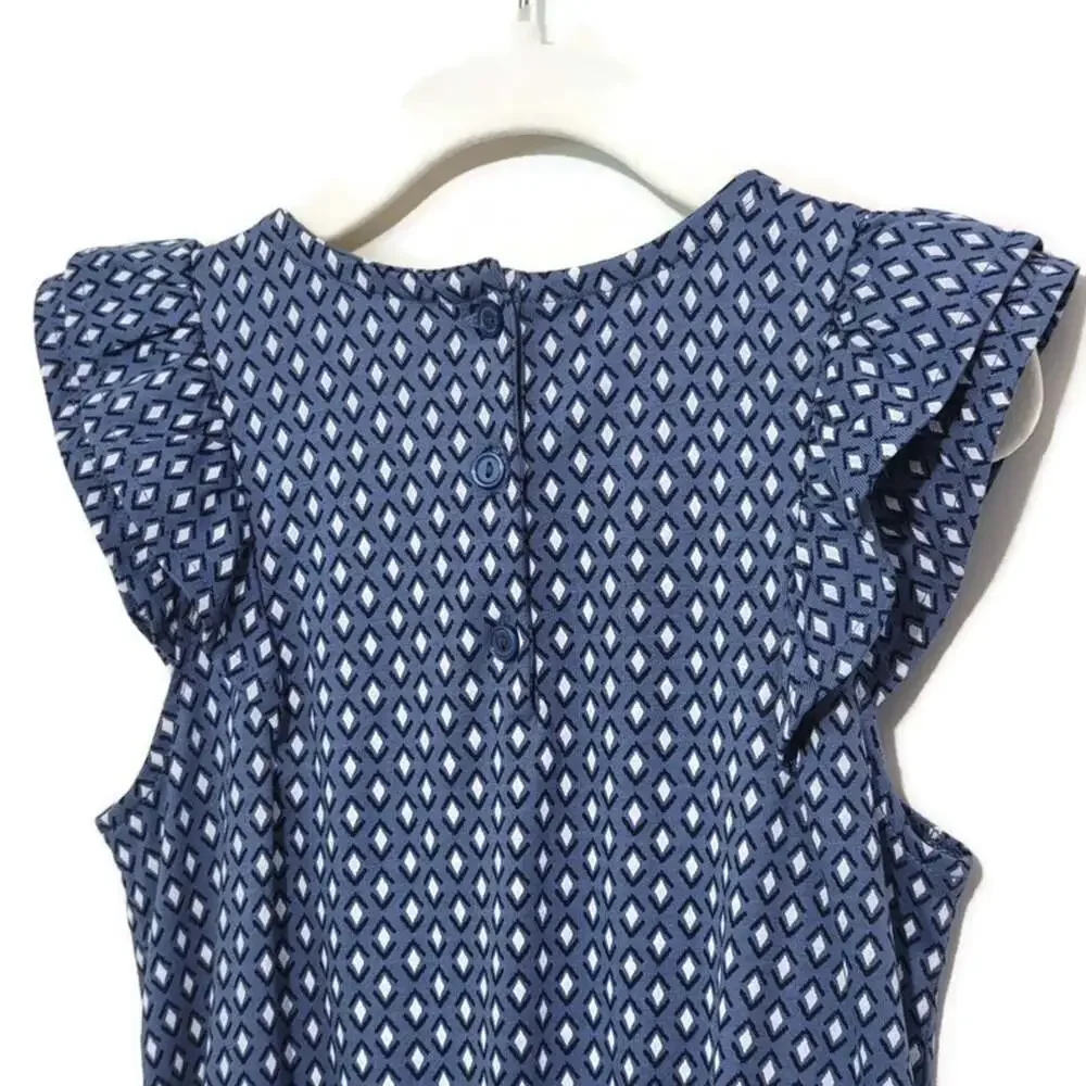 Gymboree Blue White Romper Diamond Print Short Sleeve Cotton Blend Girls Size 6